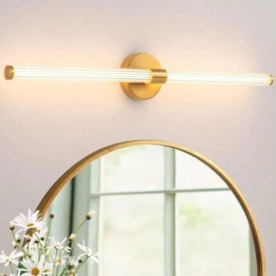 vanity tocadorDeyidn Lámparas de tocador de baño dorado espejo LED luz ajustable 31 pulgadas moderna lámpara de pared escocesa de 360 ° 28w 3000k luz cálida - Oro - Ver 1