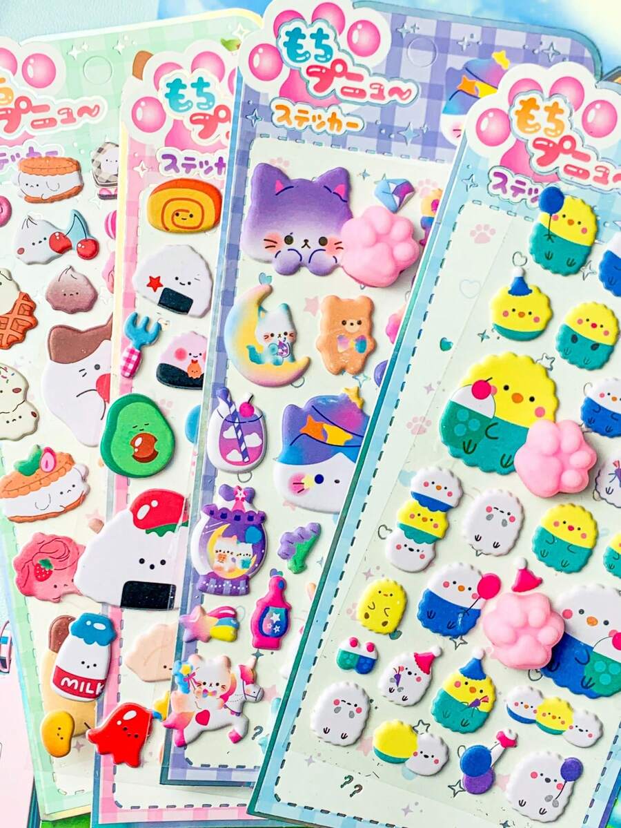 3D Embossed Cat Paw Stress Relief Squeeze Stickers - Phone Bubble Stickers Decoration - DIY Peach Stickers - Multicolor - View 1