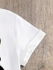 Girls' Casual Butterfly Print Round Neck Short Sleeve T-Shirt, Summer - White - View 3