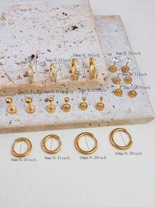 Bộ 10 khuyên tai cổ điển, có thể đeo chồng lên nhau, làm từ thép không gỉ mạ vàng 14K, phù hợp với nhiều vị trí xỏ khuyên, đính kèm các hạt đá Cubic Zirconia nhỏ, kiểu dáng đinh tán phẳng, có thể đeo ở dái tai, sụn tai, vành tai, v.v. - Vàng3# - Xem 4