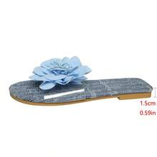 Women's Summer New Blue Denim Applique Fashion Slippers Flat Round Toe Open Toe Sandals, Versatile Ladies Spring/Summer New Casual Shoes - Baby Blue - View 6