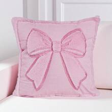 1pc Pink Bow Plush Throw Pillow Cover, Soft Sofa Cushion Cover, Suitable For Living Room, Bedroom, Sofa, Home Decor - Pink - View 6