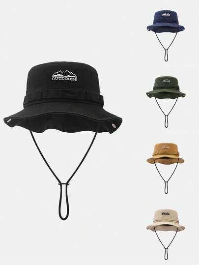 1顶纯色字母刺绣涤纶渔夫帽，时尚百搭，防晒舒适，适合户外、徒步、露营、旅行，可作为圣诞节、母亲节、父亲节、教师节、生日礼物送给家人、朋友、男友/女友。