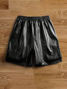 Pantalones cortos cargo de hombre de piel sintética negra, estilo urbano - Negro - Ver 5