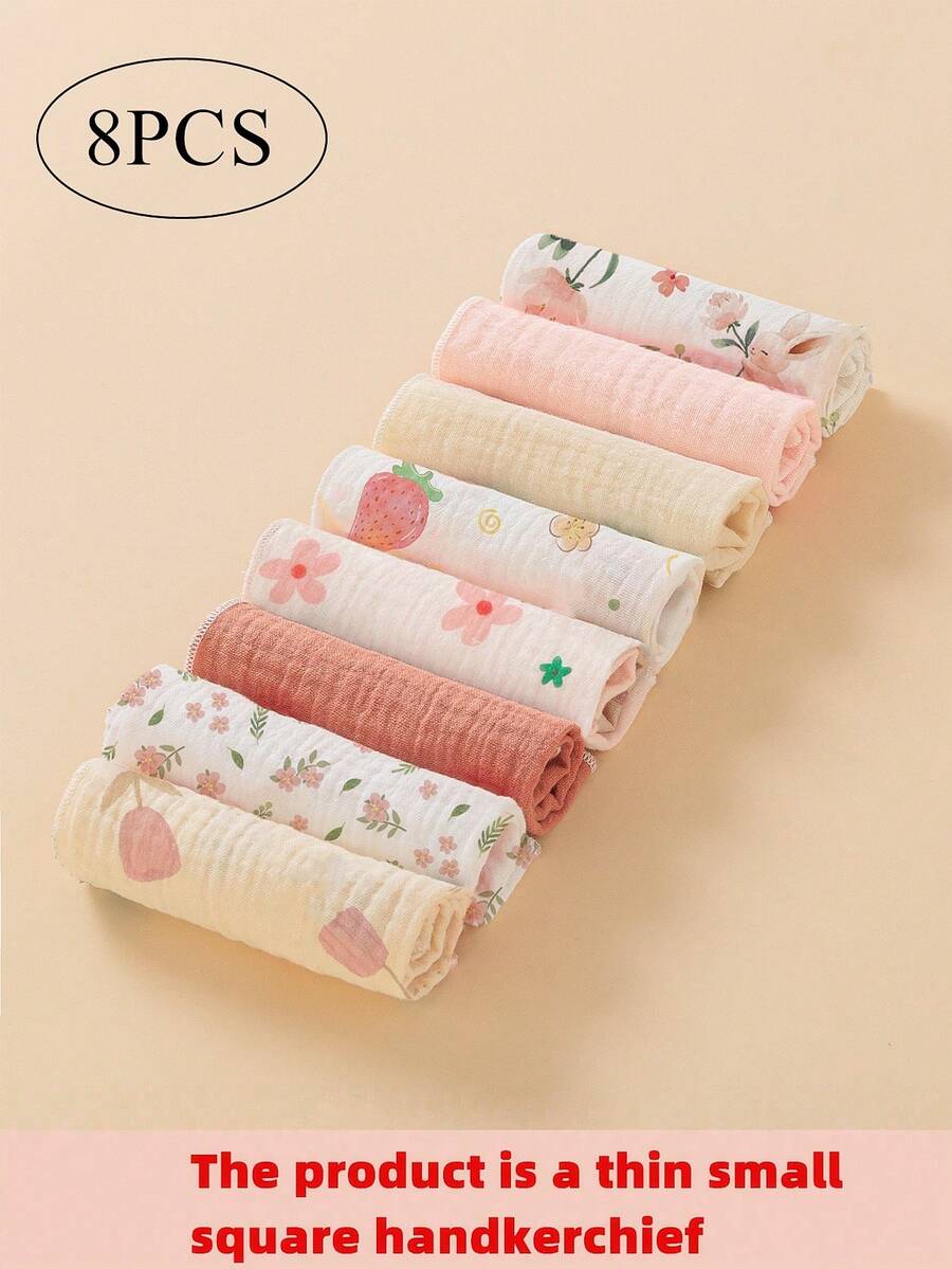 8片装轻薄透气单层婴儿围兜，可作喂食湿巾，多用途抹布，四季皆宜 - 彩色 - 查看 1