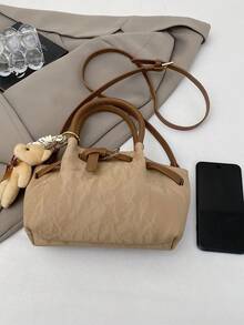 复古撞色手提包，时尚单肩包，独特个性化斜挎包，带吊坠，适合购物、装钱包，适合年轻女性、大学生、新手、白领人士。是办公室、大学、工作、商务、通勤、户外活动、旅行和野餐的理想之选。 - 彩色 - 查看 7