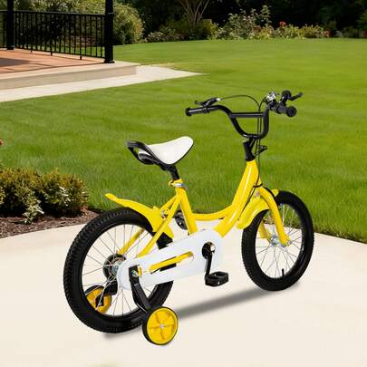 SHIOUCY Joyful Yellow 16in Kids Bicycle 22.83-27.17in Adjustable Seat 132.28lbs Load Dual Brake For Kids Cycling Outdoor Exercise