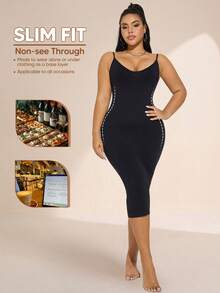 女士黑色吊带紧身连衣裙，显瘦塑形 - 黑色 - 查看 5