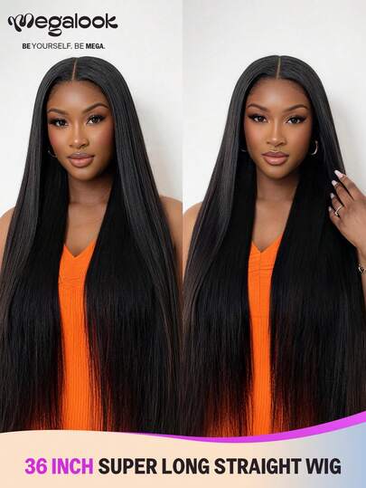 MEGALOOK 13x6 Three-Go™ Glueless Wig 36Inch Super Long Straight With Drawstring 100% Human Hair Wig - Pre Cut Transparent Lace Front Wig 12-36 Inch 180% Density Human Hair Beginner Friendly - No Glue Needed Natural Looking Daily Use Office Ready Corpse Bride Halloween Vibes Party Style Y2K Baddie Vacation Outfits Outdoor Cosplay Campus School Holiday Christmas Part Wedding Festival Ready For Women