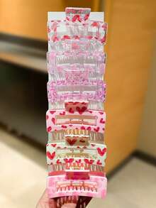 6/4/2个装女士爱心印花方形发夹，甜美可爱风格发饰，适合情人节、日常休闲、户外活动、派对、约会等场合，长度约3.35英寸/8.5厘米，女士配饰，情人节礼物，优雅发爪，女士发爪，休闲发夹，花朵发夹 - 彩色 - 查看 6