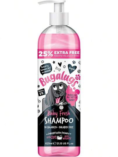 BUGALUGS Baby Fresh Dog Shampoo Grooming Products For Smelly Dogs With Baby Powder Scent, Best Puppy Shampoo, Vegan Pet Shampoo Professional (625ml)