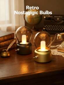 Teckwe Bulb Shape USB Light, Rechargeable Portable Wireless Retro LED Table Cordless Light With Continuous Light Desk Lamp Bulb For Bedroom Beside