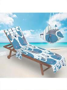 1pc Quick-Dry Blue Striped Dolphin & Ocean Life Print Beach Chair Cover - Modern Striped Design, Perfect For Pool And Travel Essentials, Ideal For Everyday, Travel Gifts, Beach Chair Cushion, With Side Pocket, Thick & Quick-Drying Bathroom Decor - Multicolor - View 8