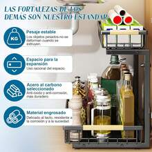 Organizador de 2 Niveles Bajo Fregadero de Cocina, Organizadores de Cocina ExtraíBles de y Organizador Multiusos,cajón Deslizante Metal, Especieros - Negro - Ver 6