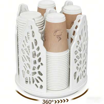 Rotating Paper Cup Holder With 4 Tiers, Disposable Coffee Cup Dispenser, Storage Box, Detachable Plastic Cup And Lid Rack, Suitable For Countertops, Kitchens, Coffee Stations, And Bathrooms