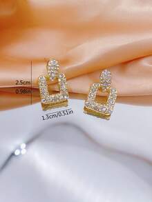 Rhinestone Geometric Drop Earrings - Yellow Gold - View 4