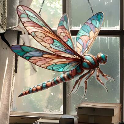 1pc, Acrylic Dragonfly Window Hanging , Fairy Tale Themed Insect Wall Decor For Living Room, Home, Office, Cafe, Garden, Unique House Gift, Spring Decor, Easter Occasion