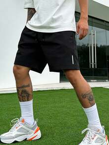 Shorts masculinos essenciais, leves e de secagem rápida (1 peça) | Roupa íntima casual de verão para esportes, corrida e fitness, com cós elástico com cordão e bolsos com zíper. - Preto - Ver 7