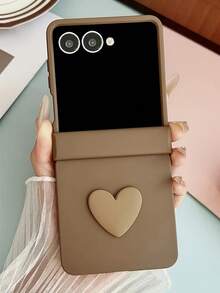 Fashion 3D Heart Brown Phone Case Compatible With Samsung Galaxy Z Flip 7 ZFlip 6 5 Z Flip4 3 5G Hard Shell Hinge Protective Cover