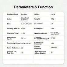 LIFEBEE 无线耳机，适合跑步和健身，入耳式无线耳机，带降噪麦克风，运动耳机，耳挂式设计，立体声入耳式耳机，带 LED 显示屏和充电盒 - 紅色 - 查看 10