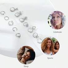 BSJ4U Hoop Nose Rings For Women Nose Piercings 20G Stainless Steel Nose Rings Hoops Heart Butterfly Flower Bow Teardrop Double Nose Hoops Gold Plated Silver Pink Clear CZ Nose Piercing Jewelry - 銀色透明鼻環 - 查看 3