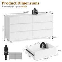 GIKPAL Dresser For Bedroom 6 Drawers, 53" Wide Wood Chests Of Drawers With Handleless & Curved Profile Design, Modern Dresser For Living Room, Entryway - 白色 - 查看 9