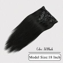 7pcs Remy Human Hair Straight Clip-In Hair Extensions, Black - S1 - View 2