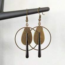 一对波西米亚风镂空圆形铜吊坠耳环，独特女士耳环，派对礼物 - 銅色 - 查看 5