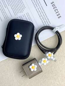 6pcs Minimalist Floral Design Cable Protector Set, Gift For 20W Apple Charging Cable - Multicolor - View 7