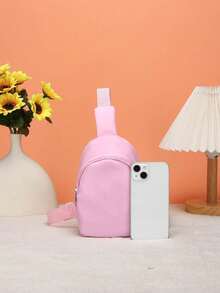 1PC Girl Boy Nylon Zipper Close Cute Crown Letter Pattern Chest Bag, Suitable For Everyday Use - Pink - View 4