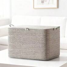 1pc Extra Large Capacity Foldable Storage Box With Lid, Home Moving Packing Basket, Space-Saving Design, Durable Non-Woven Fabric, Suitable For Under Bed, Closet & Moving - Stackable & Washable, Modern Textured Surface, Sturdy Handle, Essential For Home & Car Organization - Multicolor - View 3