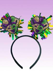 1pc Colorful Striped Sequin Clown Heart Masquerade Headband, Party Costume Accessory - Multicolor - View 4
