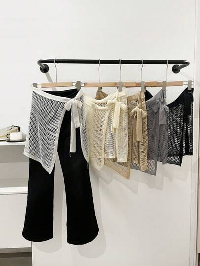 1pc Women's Solid Color Knitted Hollow Lightweight Decorative Versatile Sunscreen Casual Party Street Style Shawl, Skirt, Beach Dress, Suitable For Spring, Summer, Autumn