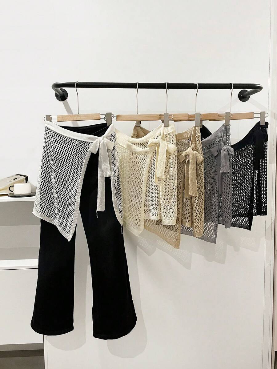 1pc Women's Solid Color Knitted Hollow Lightweight Decorative Versatile Sunscreen Casual Party Street Style Shawl, Skirt, Beach Dress, Suitable For Spring, Summer, Autumn - Multicolor - View 1