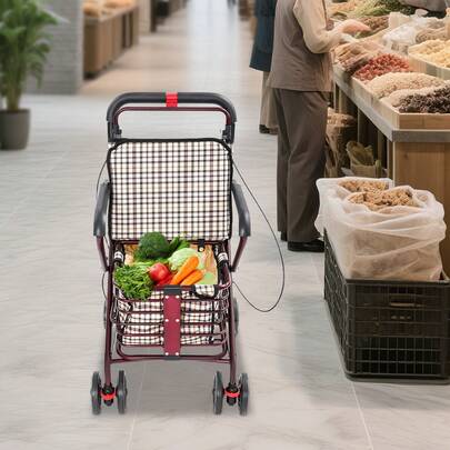 WUPYI Foldable Rollator Walker With Seat & Basket - Shock Absorbing Wheels