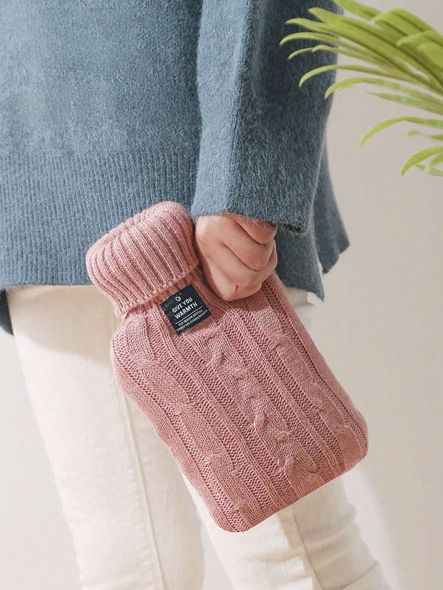 1pc 1000ml/2000ml Pink Khaki Smoke Gray Knitted Hot Water Bag With Water Injection For Foot And Stomach Warming And Hot Compress - Multicolor - View 1