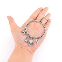 1件装经典时尚字母和西部牛仔靴吊坠不锈钢链手链，女士款 - 銀色 - 查看 3