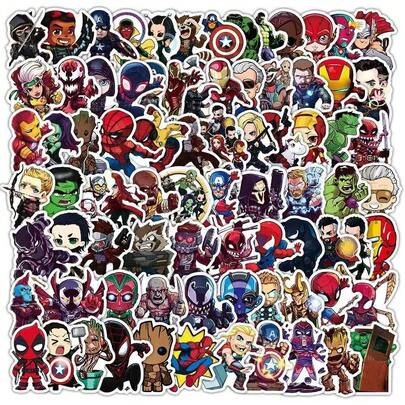 50张漫威超级英雄卡通贴纸，包含蜘蛛侠、钢铁侠等热门角色。适用于剪贴簿、礼品包装装饰等。材质厚实，不易卷曲，易于粘贴且不留胶痕。
