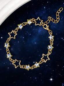1条多层金属星星、太阳、月亮手工链条珍珠手链，适合女士日常佩戴 - 鏤空鋯石星星銀色 - 查看 22