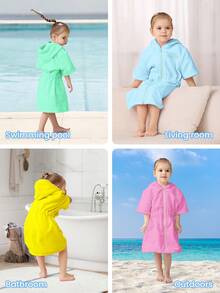 1pc Children's Embroidered Crown Hooded Bathrobe, Zipper Closure Robe, Non-Choking, Super Soft Fiber, Suitable For Multiple Ages, Absorbent, With Pockets, Essential For Home, Beach, Swimming, Showering, Spa, Can Dry Hair & Body, Durable & Reusable - Mint Green - View 9