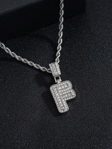 A-Z Bling Bling Letter Pendant Necklace, Cubic Zirconia 26 Alphabet Pendant Necklace With Twisted Chain, Unisex Fashion Hip Hop Jewelry Gift For Friends - Fashionable Rock Candy Letter Pendant Necklace - View 31