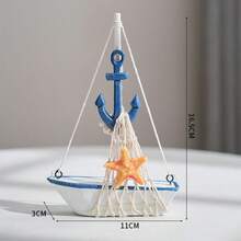 1件航海贝壳裂纹帆船装饰品，创意木制帆船模型摆件，工艺装饰船，装饰配件，桌面摆件，卧室、书房、客厅家居装饰，节日礼物 - 彩色 - 查看 18