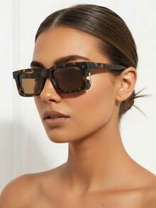 1 Pair Unisex Minimalist Square Design Metal Inlaid Fashion Glasses, Suitable For Cycling, Driving, Dating, Beach, And Daily Wear - Multicolor - View 12