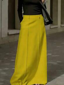 Women's Solid Color Skirt With Pockets, Suitable For Commuting Spring - Green - View 3