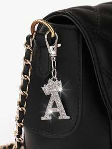 1pc Unisex New Alloy Rhinestone Letter Keychain, Creative Personalized Shiny Letter Accessory, Fashion Bag/Car Key Chain, Holiday/Birthday Gift - Silver - View 7