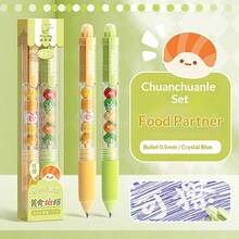 1 Box 2pcs Erasable Gel Pens Set, Cute Cartoon Design Retractable Ballpoint Pens With Blue Ink, Essential Stationery For Back To School - Multicolor - View 8