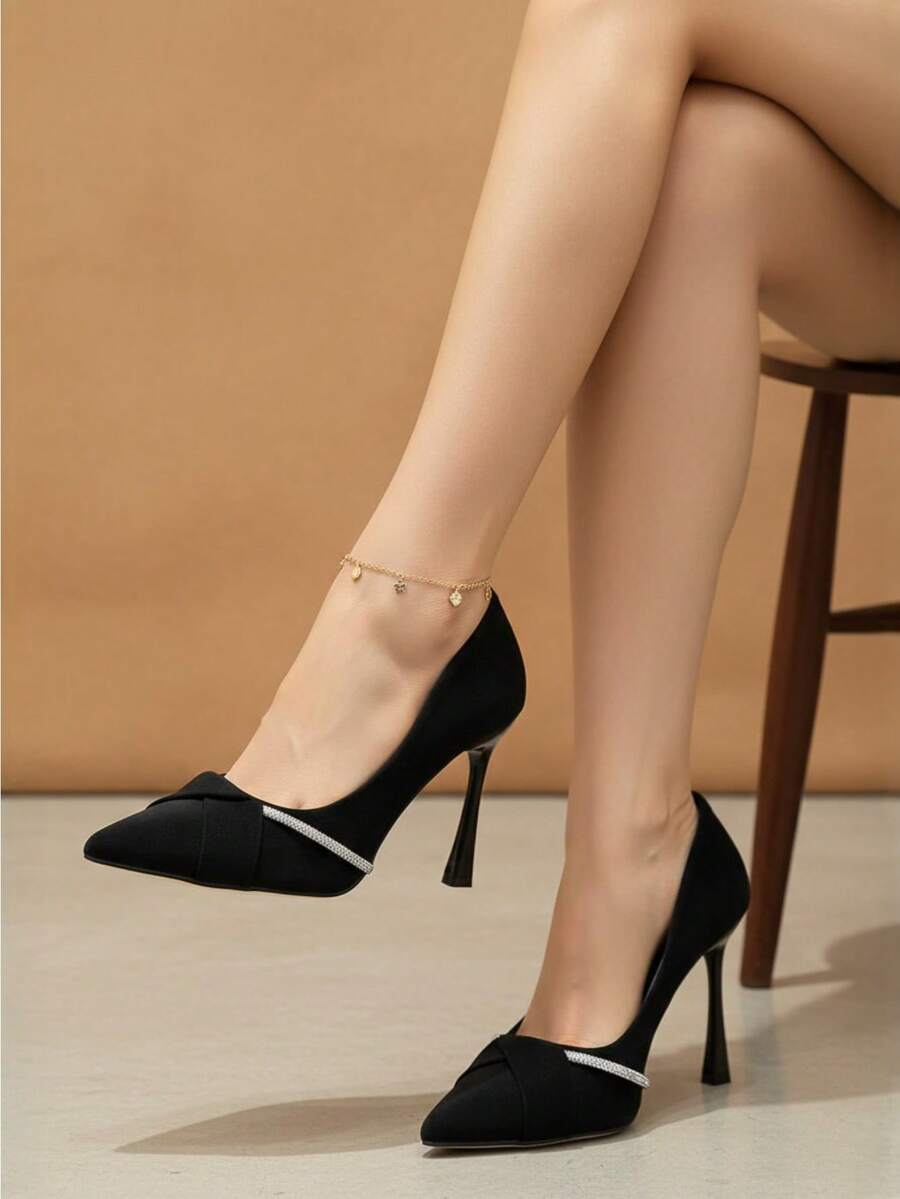 Zapatos de tacón para mujeres, zapatos altos para mujer, zapatillas con punta afilada y diamantes para mujeres, zapatillas femeninas, zapatillas altas para mujer, zapatillas elegantes para mujer, moda, sensualidad, versátiles para múltiples ocasiones. - Negro - Ver 1