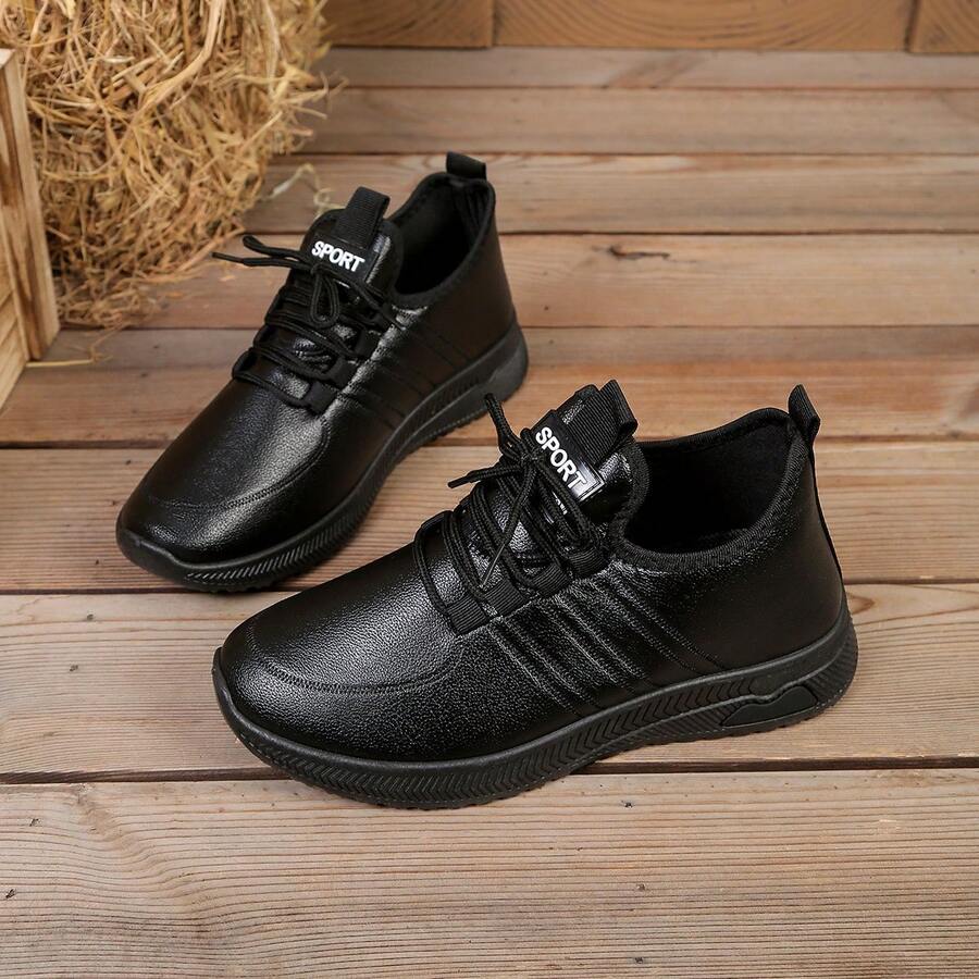 女士轻便透气低帮运动鞋，户外步行鞋，休闲日常鞋 - 黑色 - 查看 1