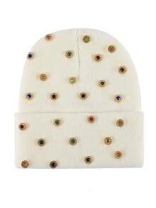 1顶男士时尚彩色水钻纯色针织帽，适合秋冬季日常佩戴保暖 - A - 查看 6