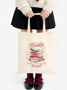 1/2件套 书迷主题创意书籍插画帆布书包，带拉链的铅笔盒套装，印有励志的“你真棒”图案，学院风帆布手提袋套装，适合返校、毕业、旅行、生日、周年纪念、教师节，以及作为感谢礼物送给同学、朋友、学生和老师。 - 米色 - 查看 26